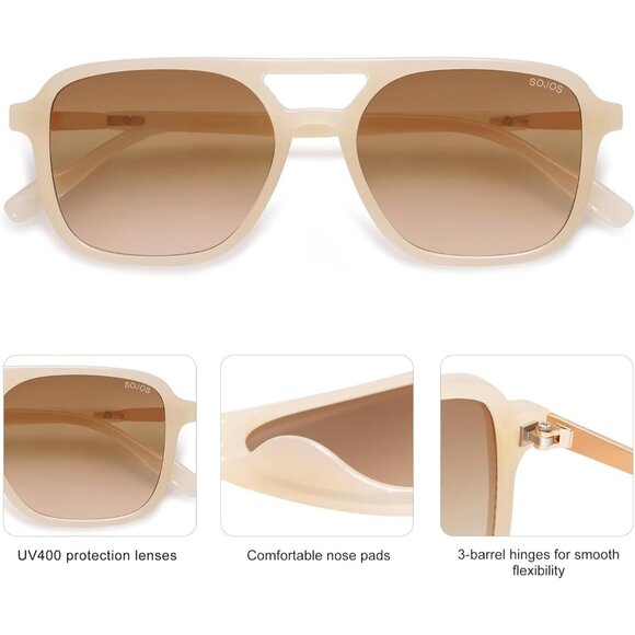 🆕 Men Brown Retro Aviator Sunglasses Trendy Rectangle Shades Stylish Design Fit - Picture 6 of 8